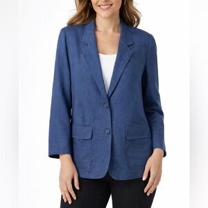 Rafferty Vintage Linen Blazer Jacket Blue Women’s Size M Classic Tailored
